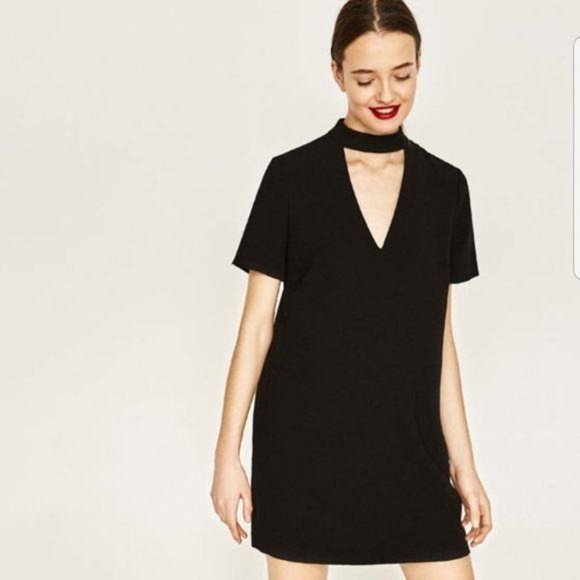 Zara Choker V Neck Plunge Shift Mini Dress Frock - Picture 1 of 7